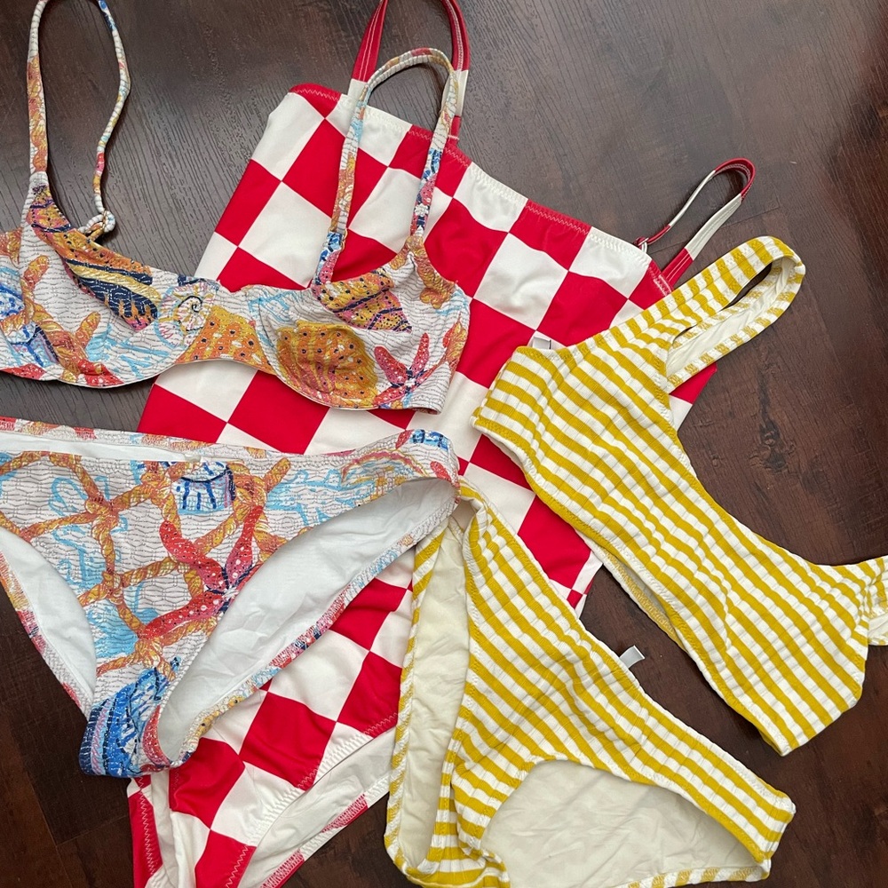 Bundle 3 Solid and Striped Bikini and One Piece Swim Small Medium